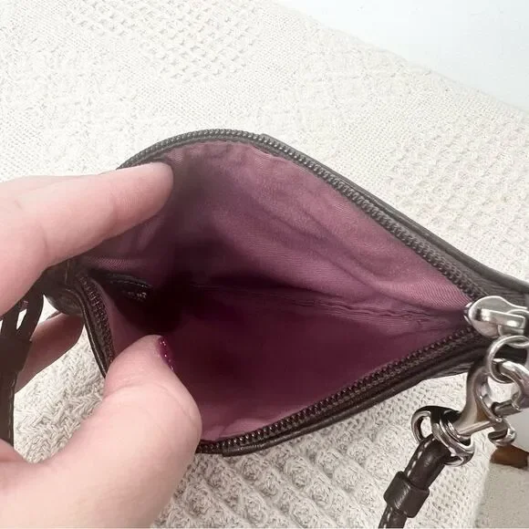 Y2K Coach Small Pebble Leather Wristlet F42389 Silver Mahogany Brown Clip Pouch - Picture 6 of 10